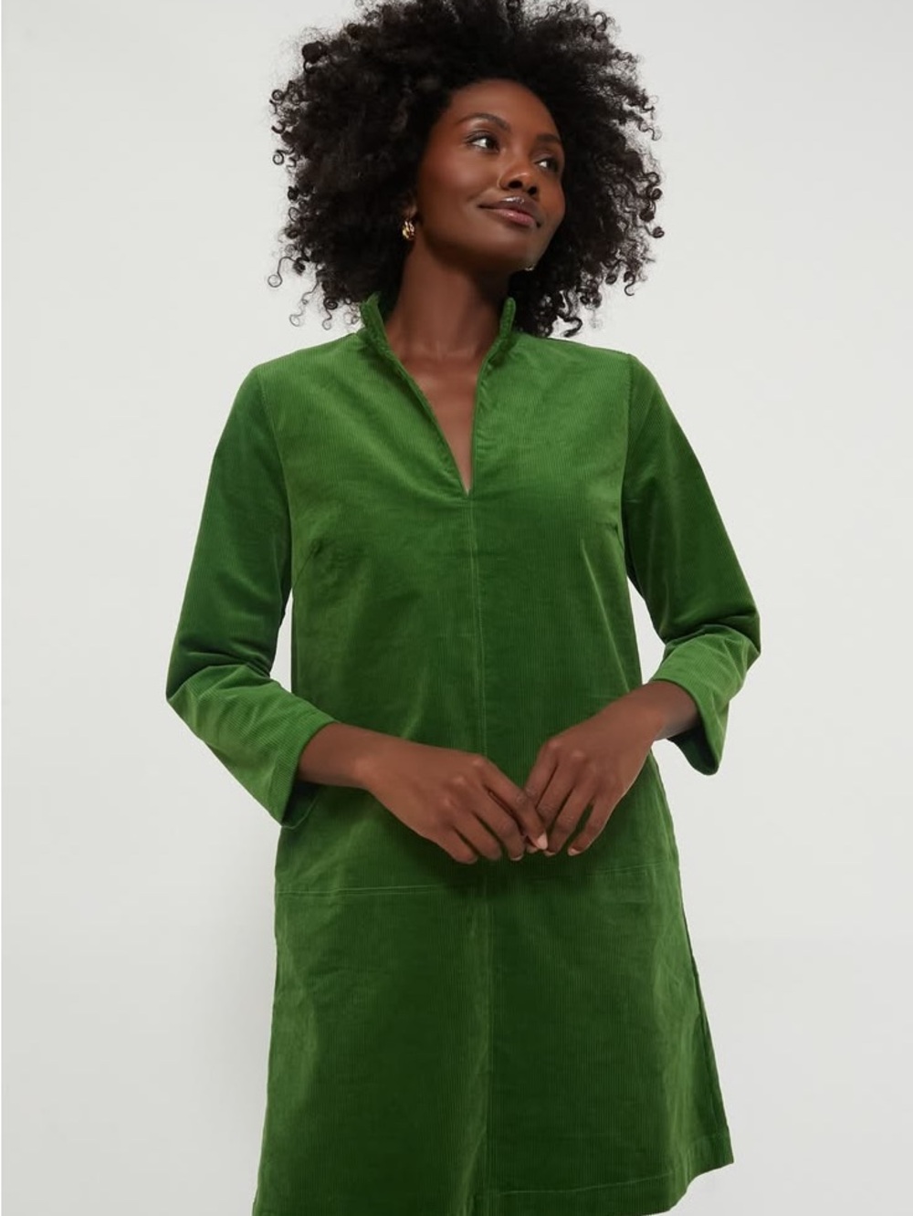 Tuckernuck Green Corduroy Split-Neck Long-Sleeve Dress